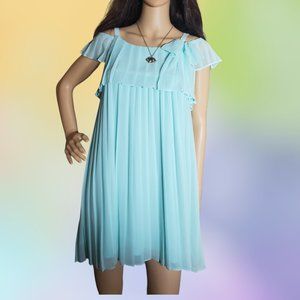 Bonnie Jean Baby Blue Chiffon Party Dress - Ruffled Bodice - Off Shoulder Sz 14